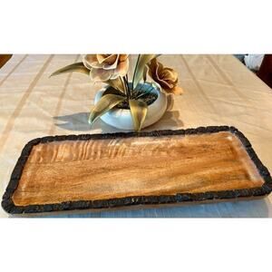 Vintage Live Edge Tray Handmade Wooden 17.5"x6.5"